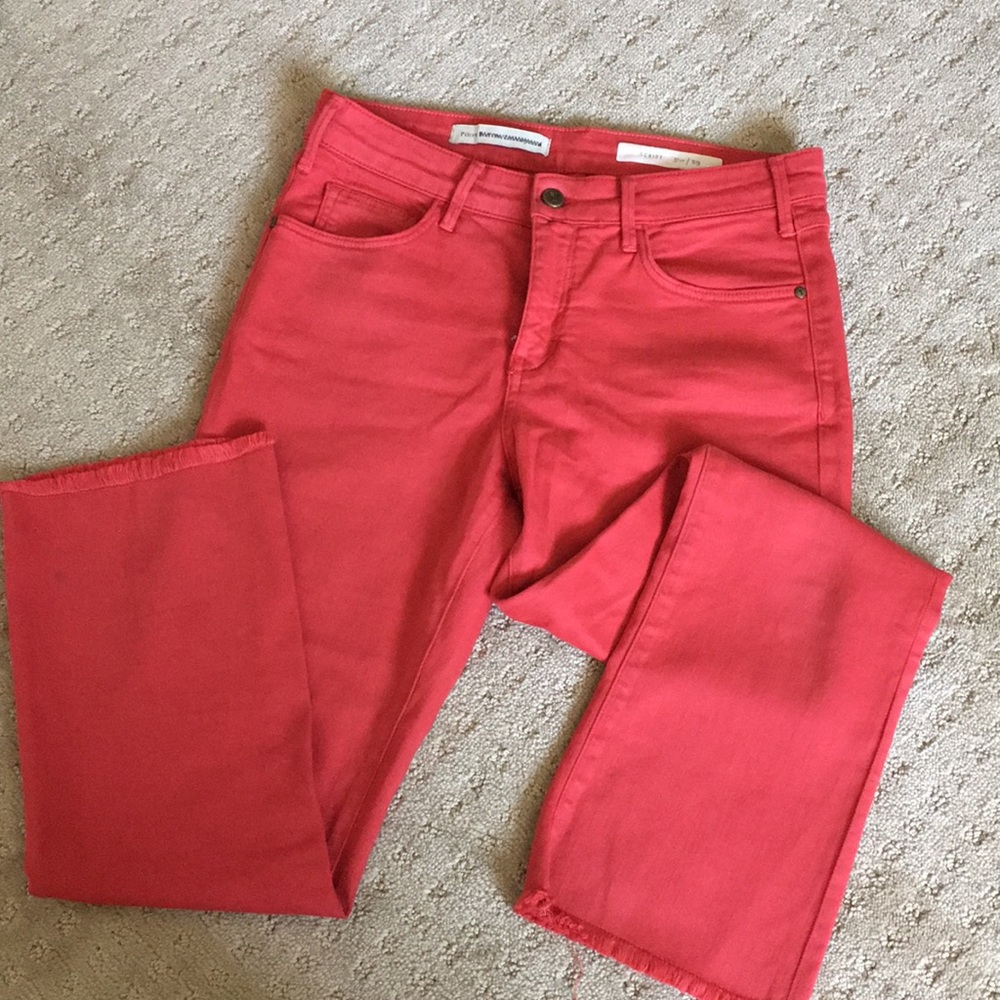 Red cropped denim